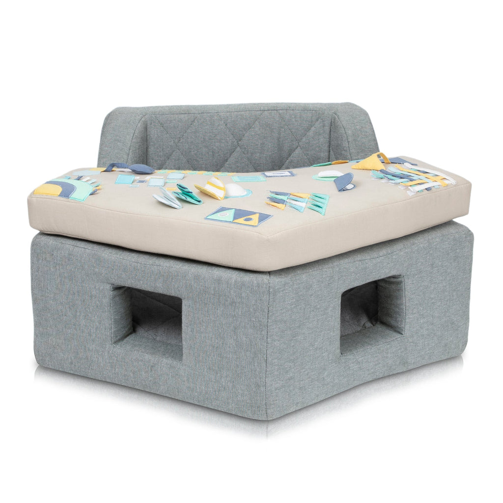 Neo Geometric Baby Activity Center with bold geometric pattern play surface and sensory hanging toys