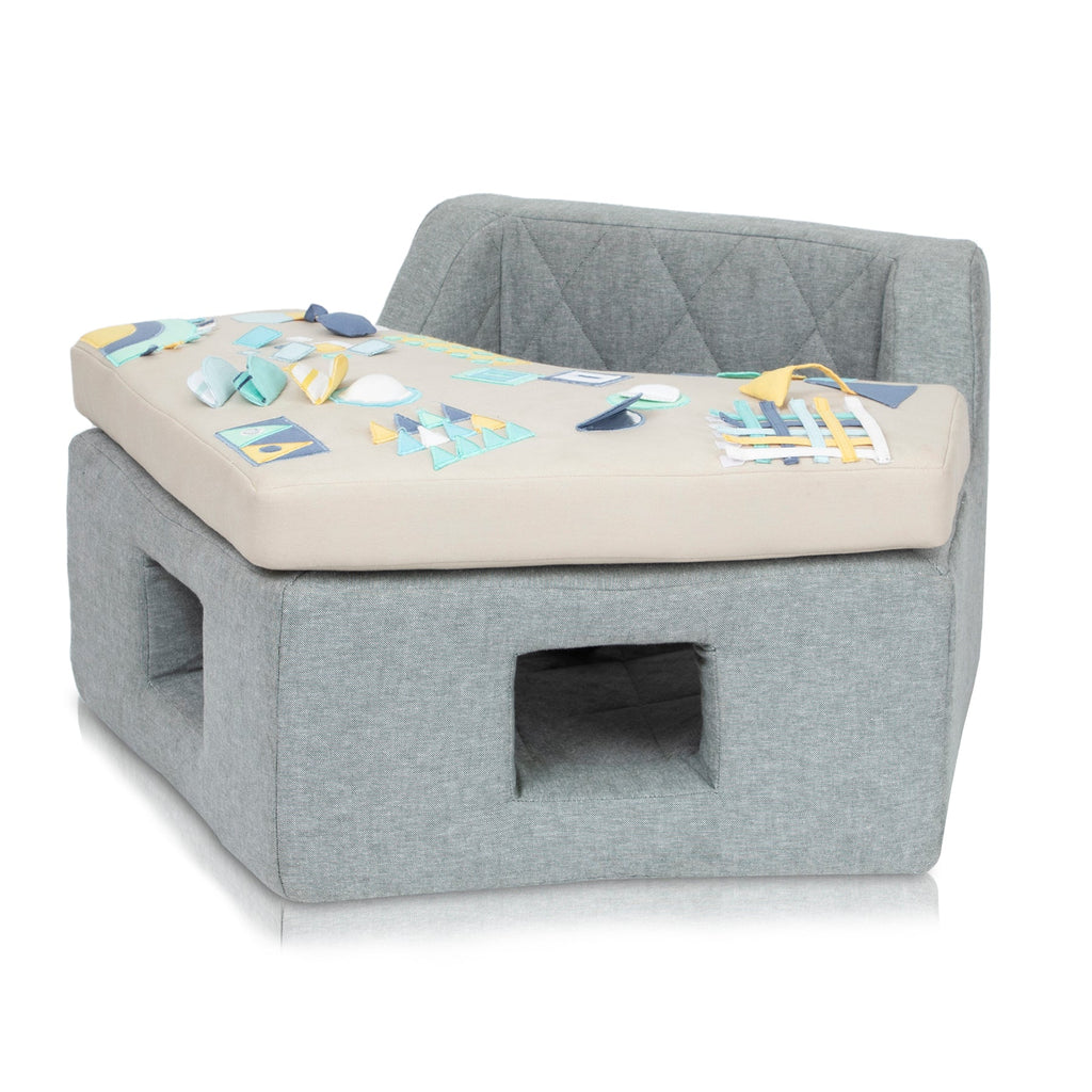 Neo Geometric Baby Activity Center with bold geometric pattern play surface and sensory hanging toys