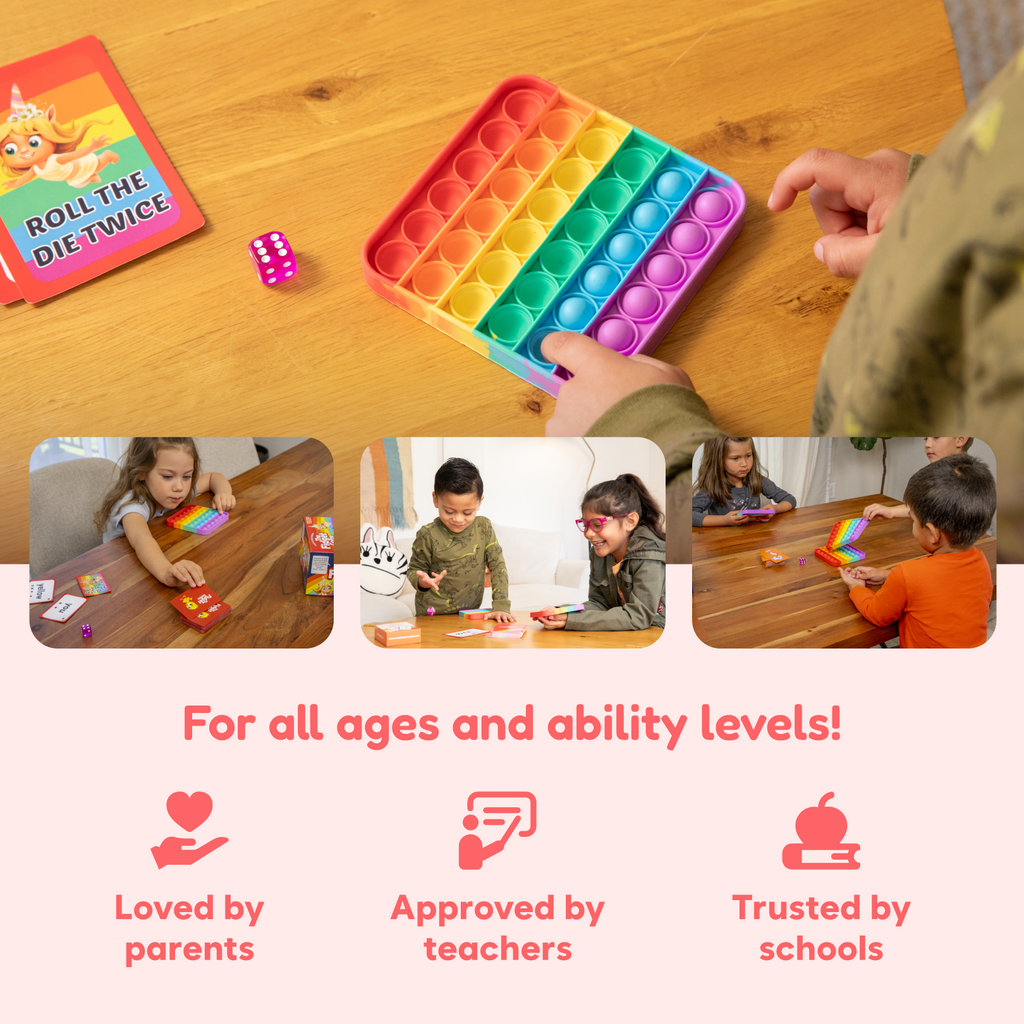 The Fidget Game Sight Words Edition showing grade-level card sets for Kindergarten, Grade 1, and Grade 2