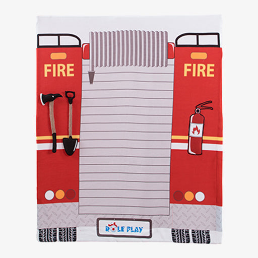 Fire Truck Play Tent for kids showing full-color fire rescue cotton canvas design with metal frame