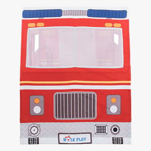 Fire Truck Play Tent for kids showing full-color fire rescue cotton canvas design with metal frame