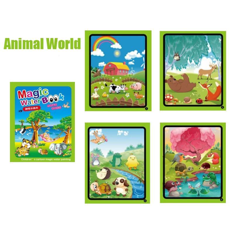 Magic water drawing book Animal World theme showing colorful animal illustrations to paint with water