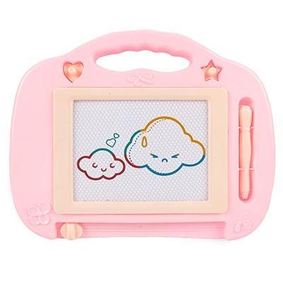Magnetic drawing board for toddlers showing slide-to-erase bar and non-toxic ABS plastic frame