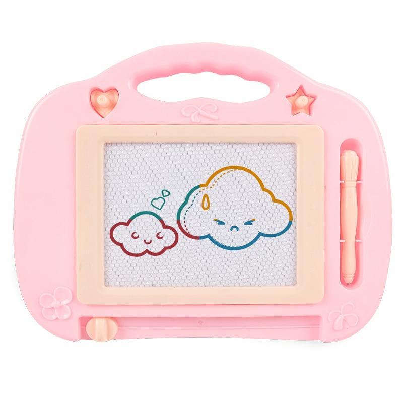 Magnetic drawing board for toddlers showing slide-to-erase bar and non-toxic ABS plastic frame