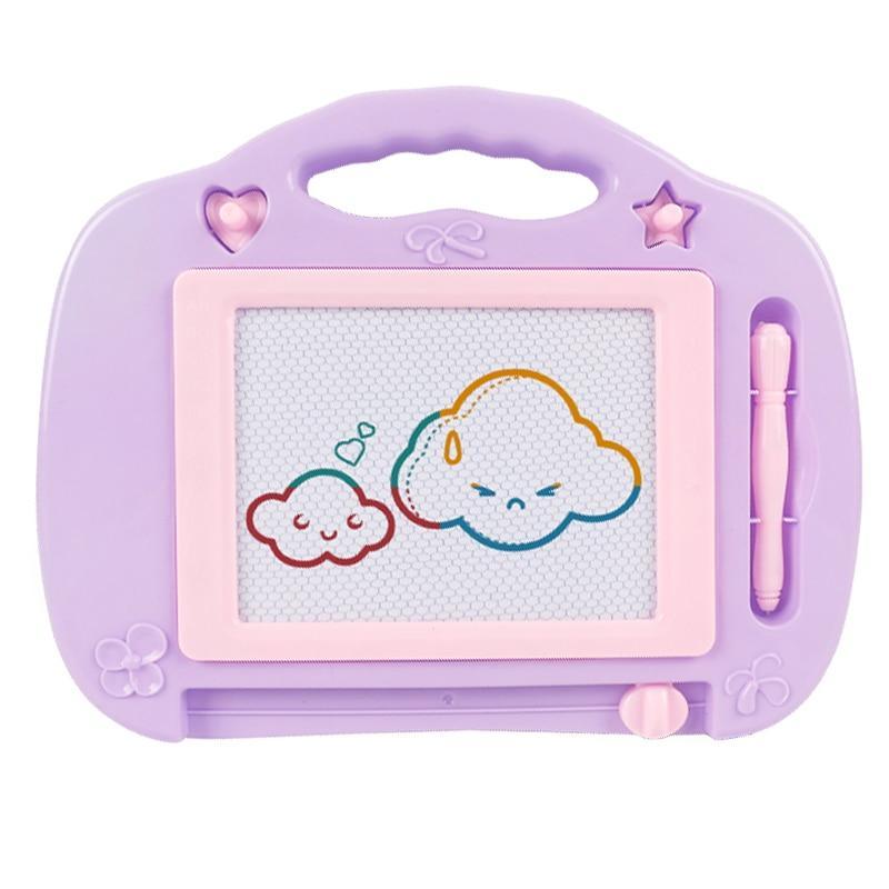Magnetic drawing board for toddlers showing slide-to-erase bar and non-toxic ABS plastic frame
