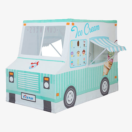 Ice Cream and Cupcake Truck Kids Playhouse showing mint green cotton canvas design with cupcake and ice cream graphics
