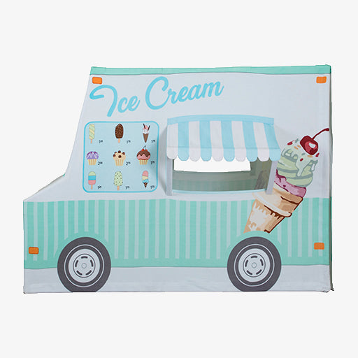 Ice Cream and Cupcake Truck Kids Playhouse showing mint green cotton canvas design with cupcake and ice cream graphics
