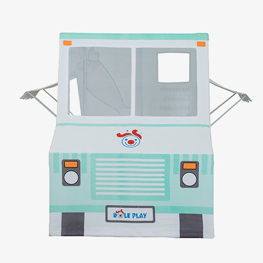 Ice Cream and Cupcake Truck Kids Playhouse showing mint green cotton canvas design with cupcake and ice cream graphics
