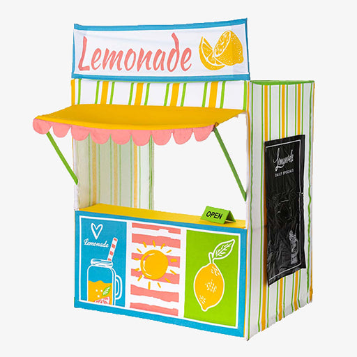 Kids Lemonade Stand showing chalkboard panels, scalloped trim, service window and included apron