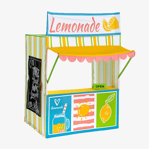 Kids Lemonade Stand showing chalkboard panels, scalloped trim, service window and included apron