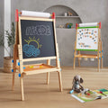 Tiny Land 3-in-1 wooden art easel for kids with chalkboard, whiteboard, and paper roll holder — available in red and green